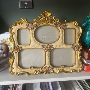 Baroque Ornate Gold Multi-Opening Photo Frame with Rose Accents Rococo Resin
